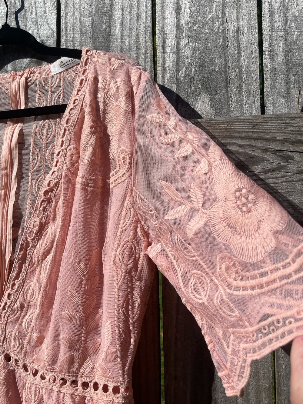 Sheer Blush Pink Lace Maxi Dress Sz XL - Picture 4 of 11